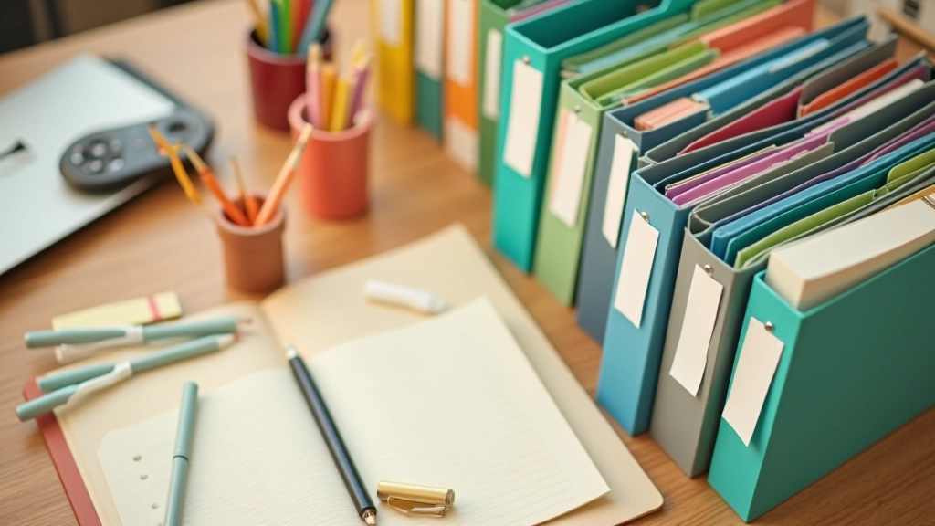 Classeurs de couleurs différentes avec des étiquettes pour l'organisation des dépenses