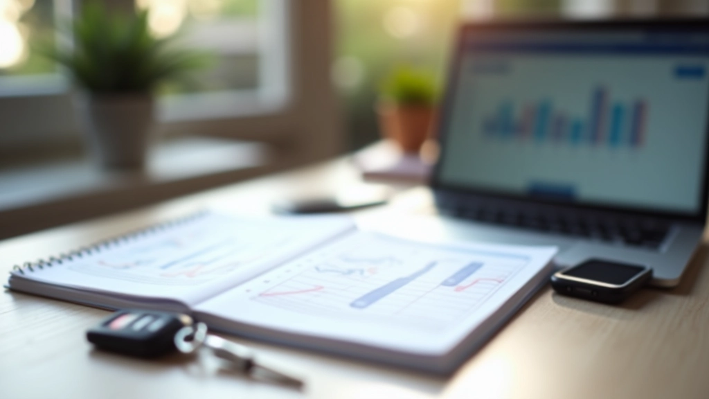 Espace de travail dédié au budget automobile avec calculatrice et documents de suivi des dépenses