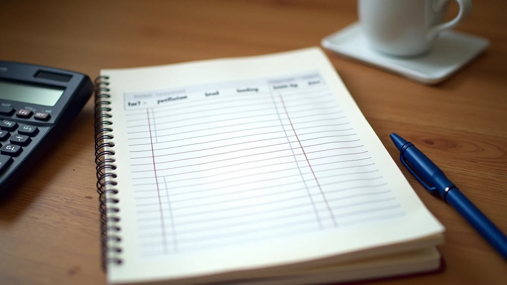 Cahier de suivi des dépenses automobile avec stylo et calculatrice sur un bureau